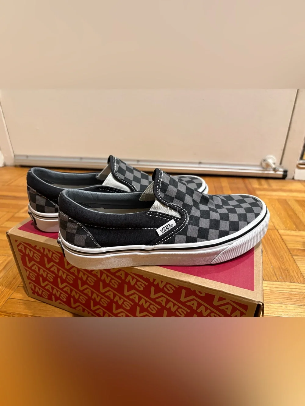 Vans Slip-On Checkerboard Sneakers - Black/Grey with White Sole (M: 5 / W: 6.5) - Picture 3 of 5